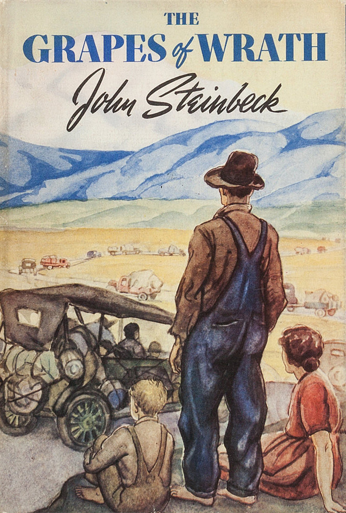 the book cover with two kids and an adult looking over an empty landscape except for wagons