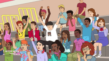 animated group of people cheering