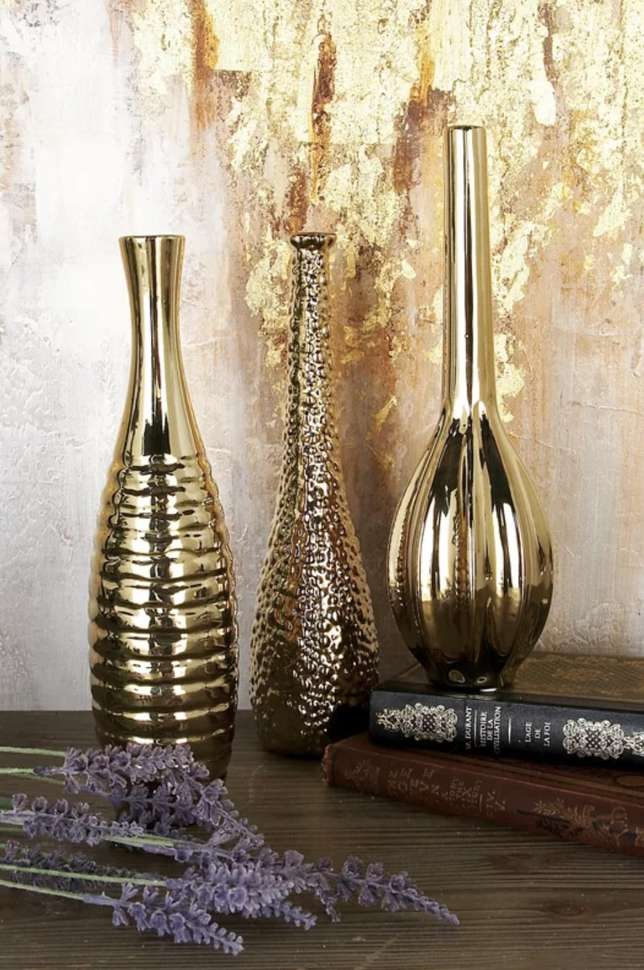 The gold trio of textured vases