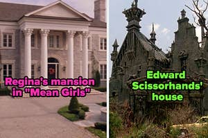 regina's mansion from mean girls next to edward scissorhands' scary house