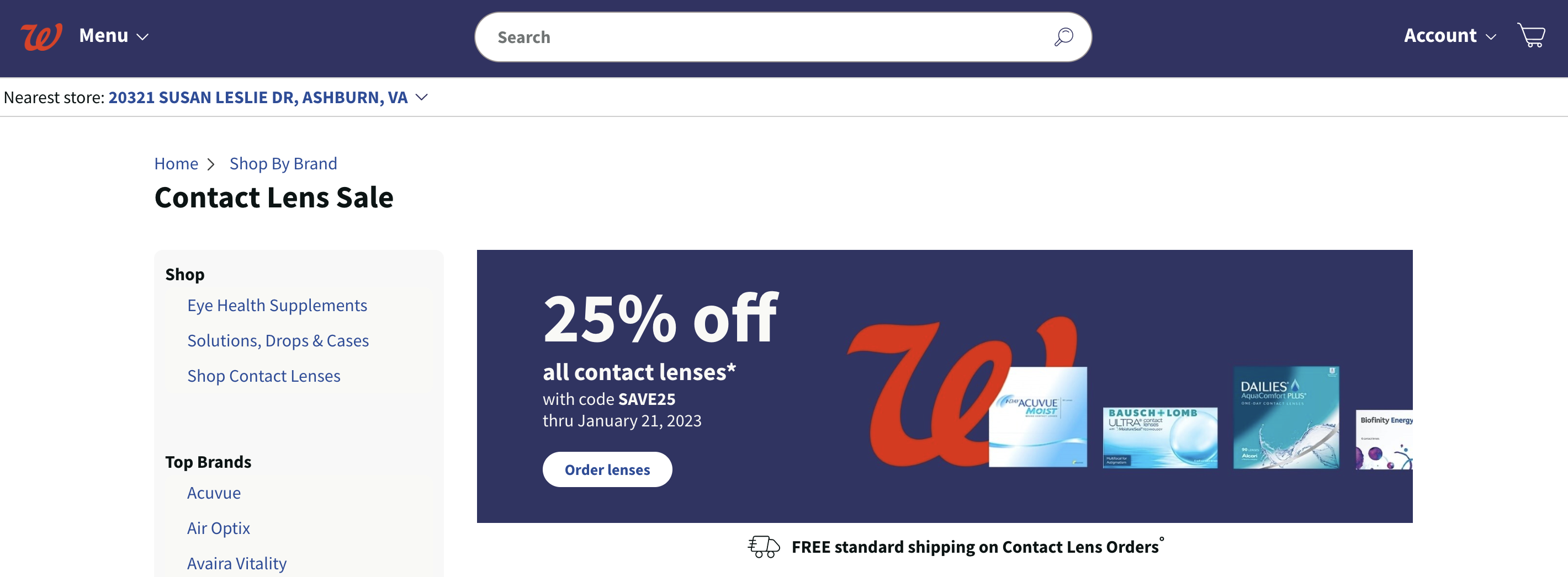 Walgreens contacts lens page site