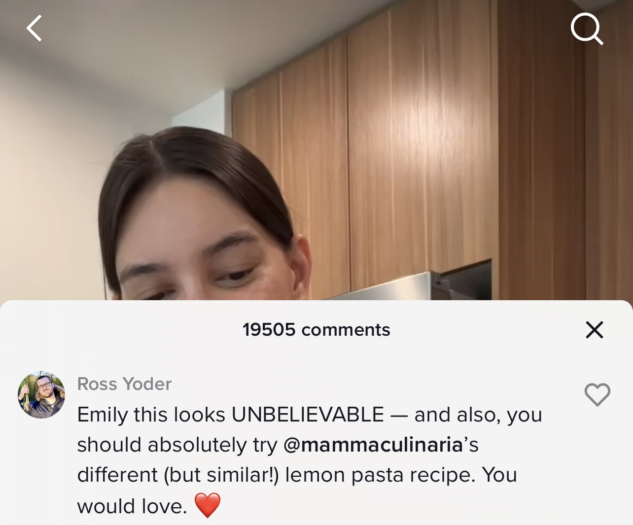 Ross Yoder&#x27;s comment: Emily this looks UNBELIEVABLE — and also, you should absolutely try @mammaculinaria&#x27;s different (but similar!) lemon pasta recipe; you would love&quot;