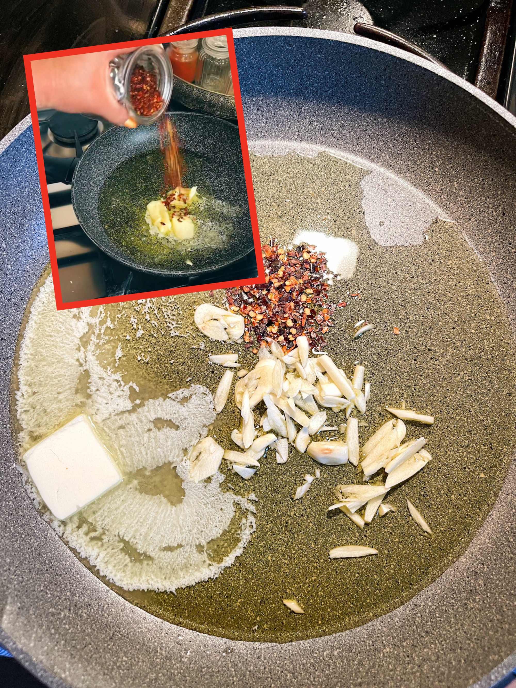 Ingredients being added to the pan