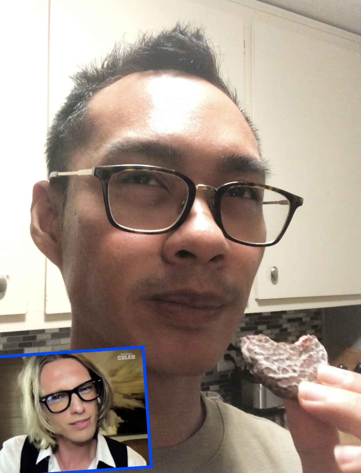 author sampling frozen raspberry rally girl scout cookies and not looking pleased (inset) jamie campbell bower