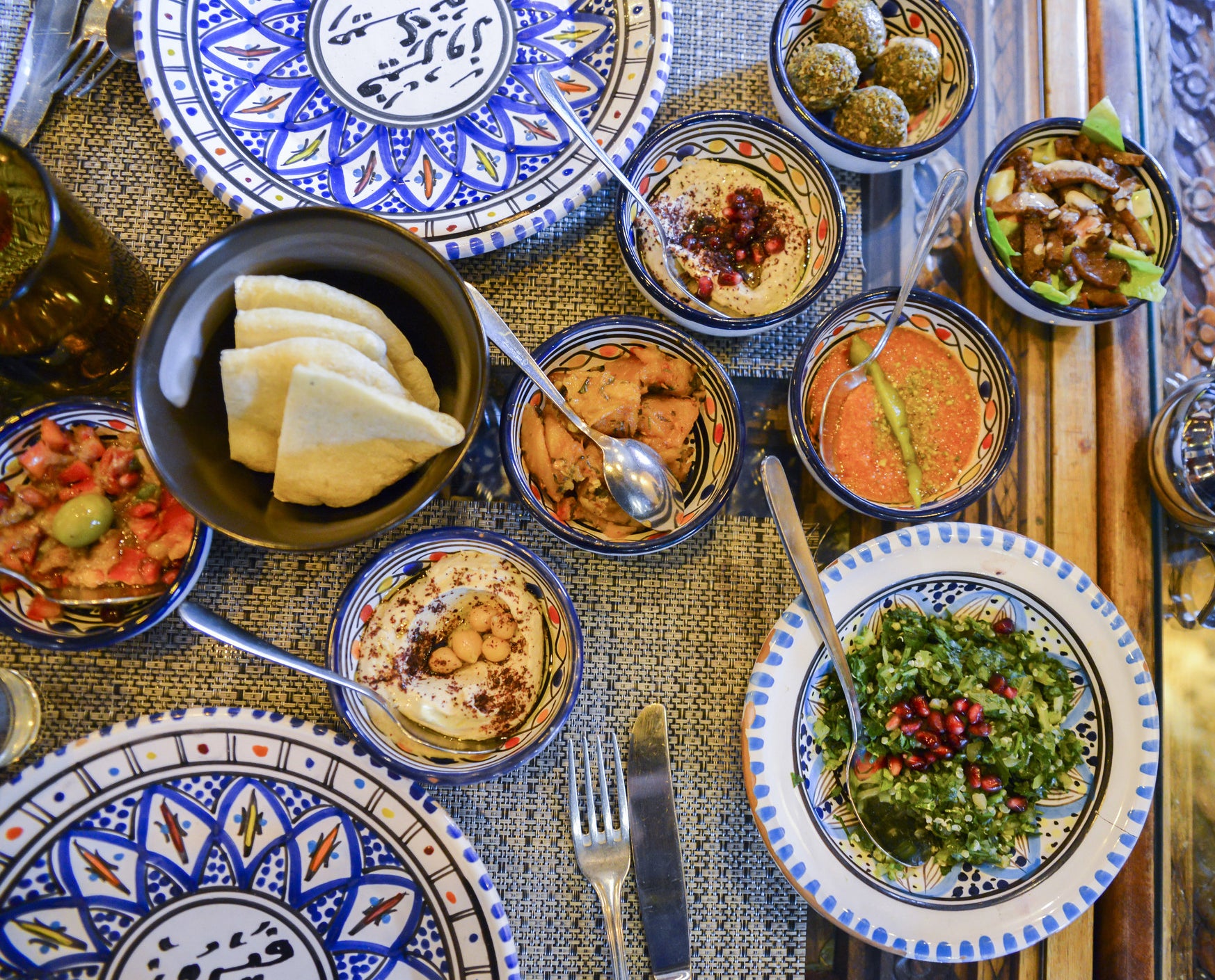 Assorted plates of Lebanese food