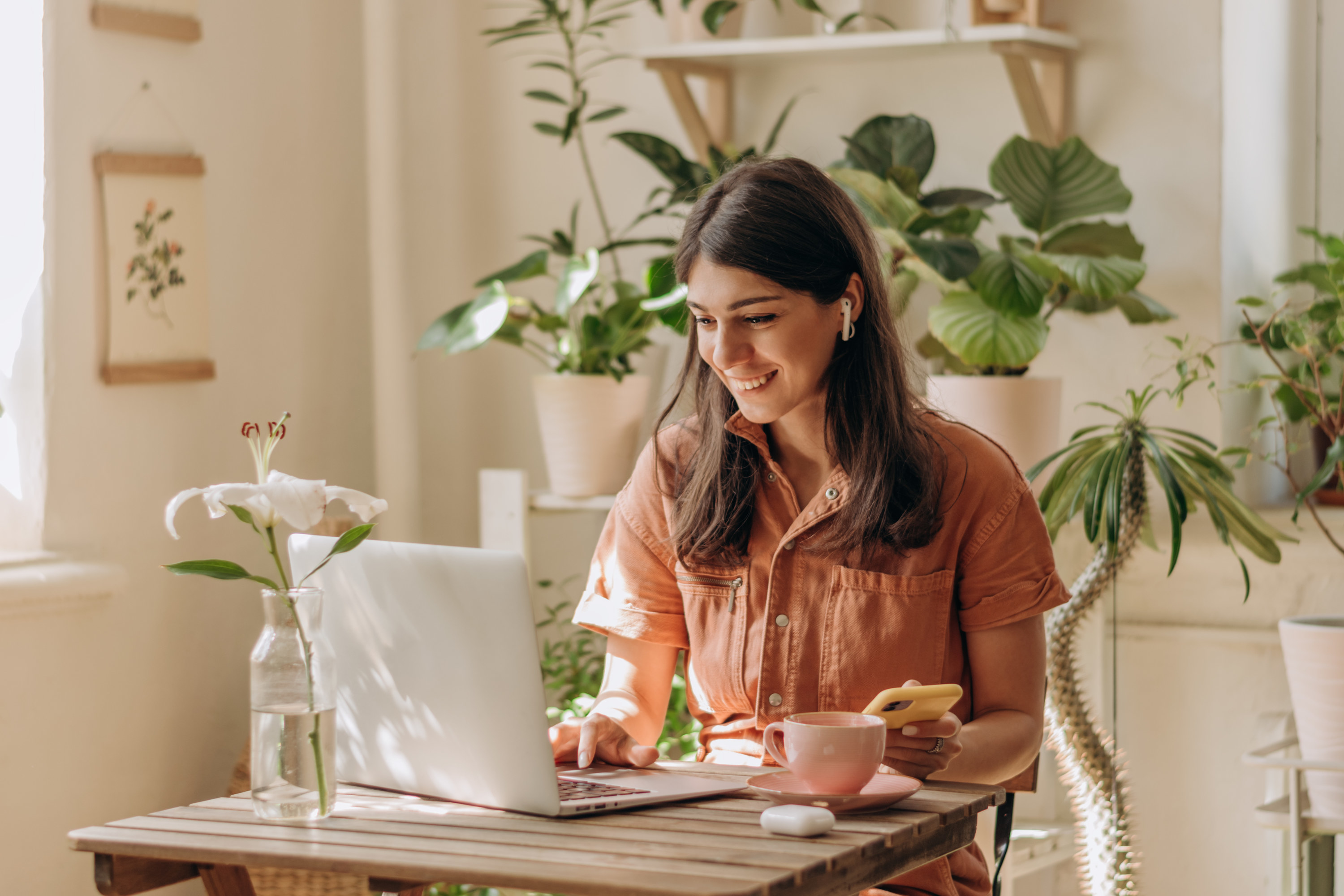 woman working on a laptop at home