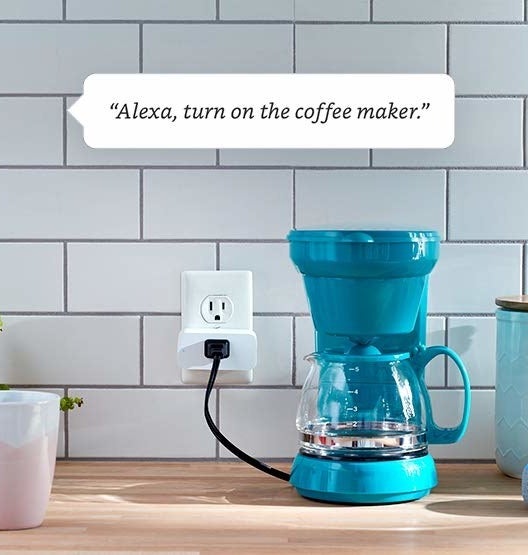 A coffee maker plugged into the smart plug