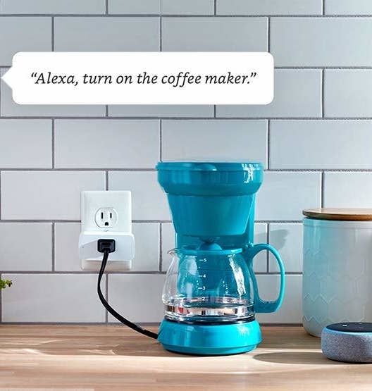 A coffee maker plugged into the smart plug