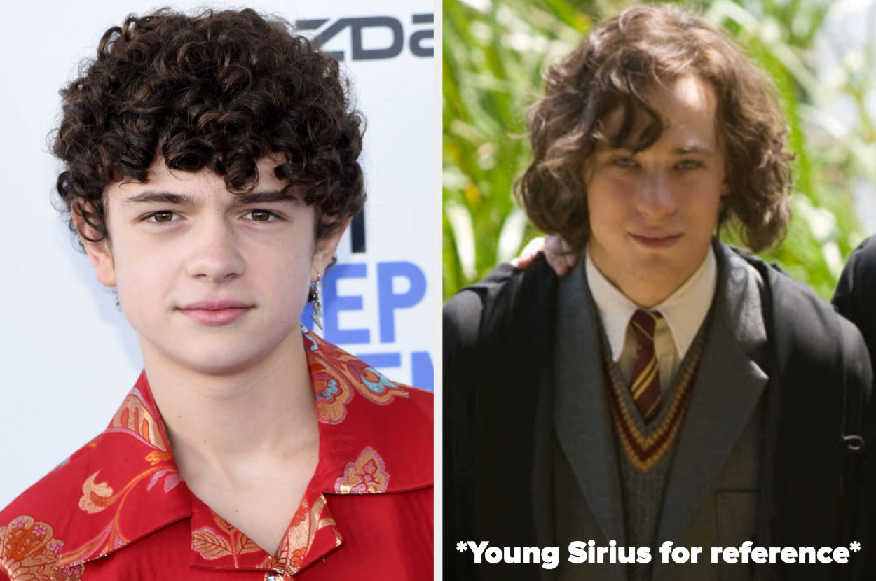 Noah Jupe side by side with a picture of young sirius from the harry potter movies for reference