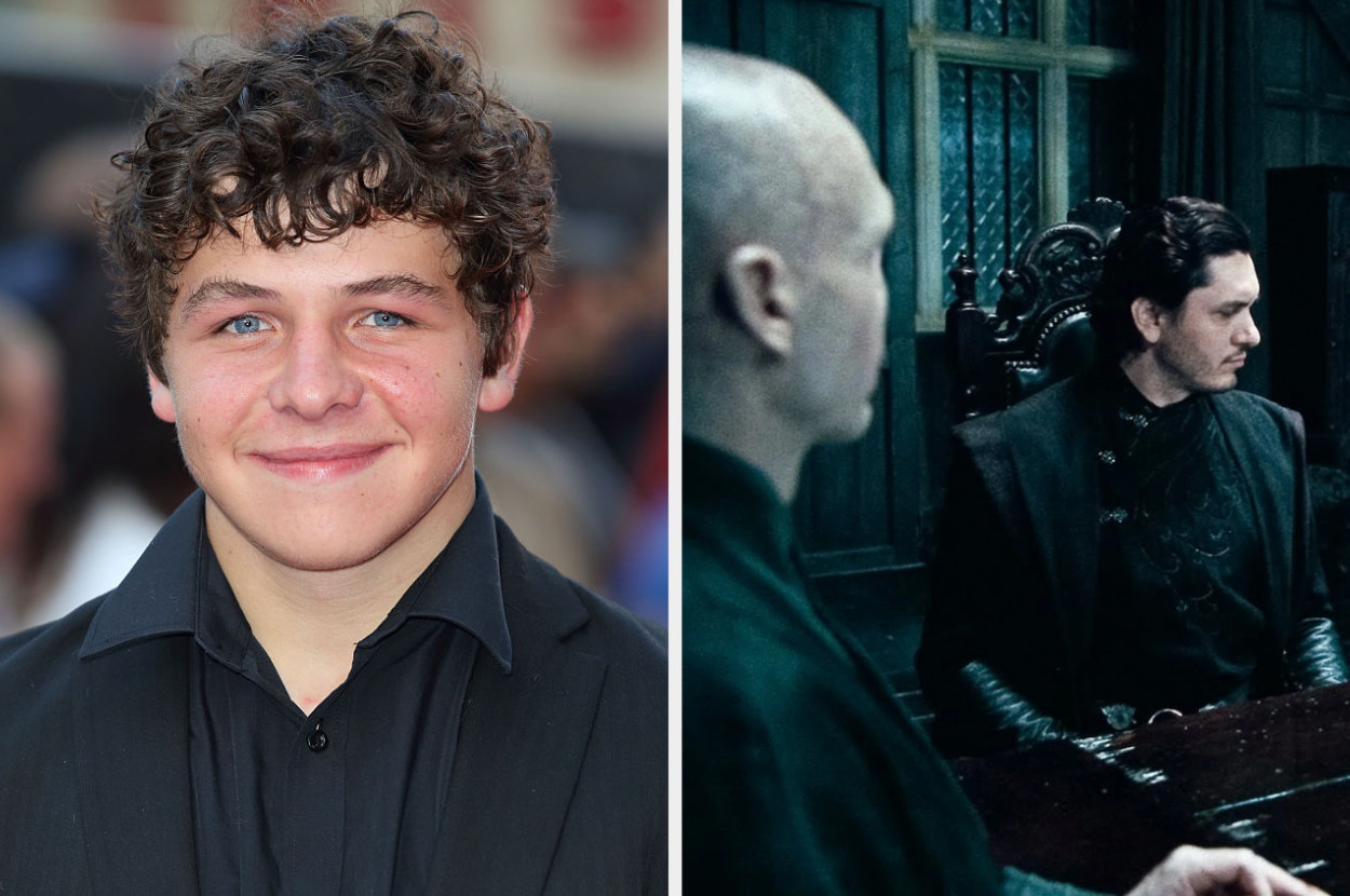 Daniel Roche side by side with a picture of voldemort taking to a random death eater from the harry potter movies