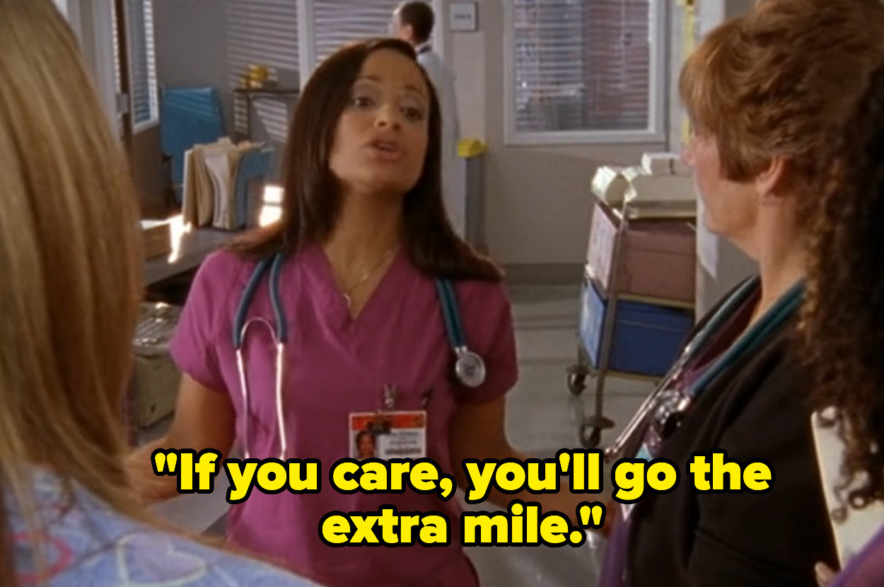 A nurse saying, &quot;If you care, you&#x27;ll go the extra mile&quot;