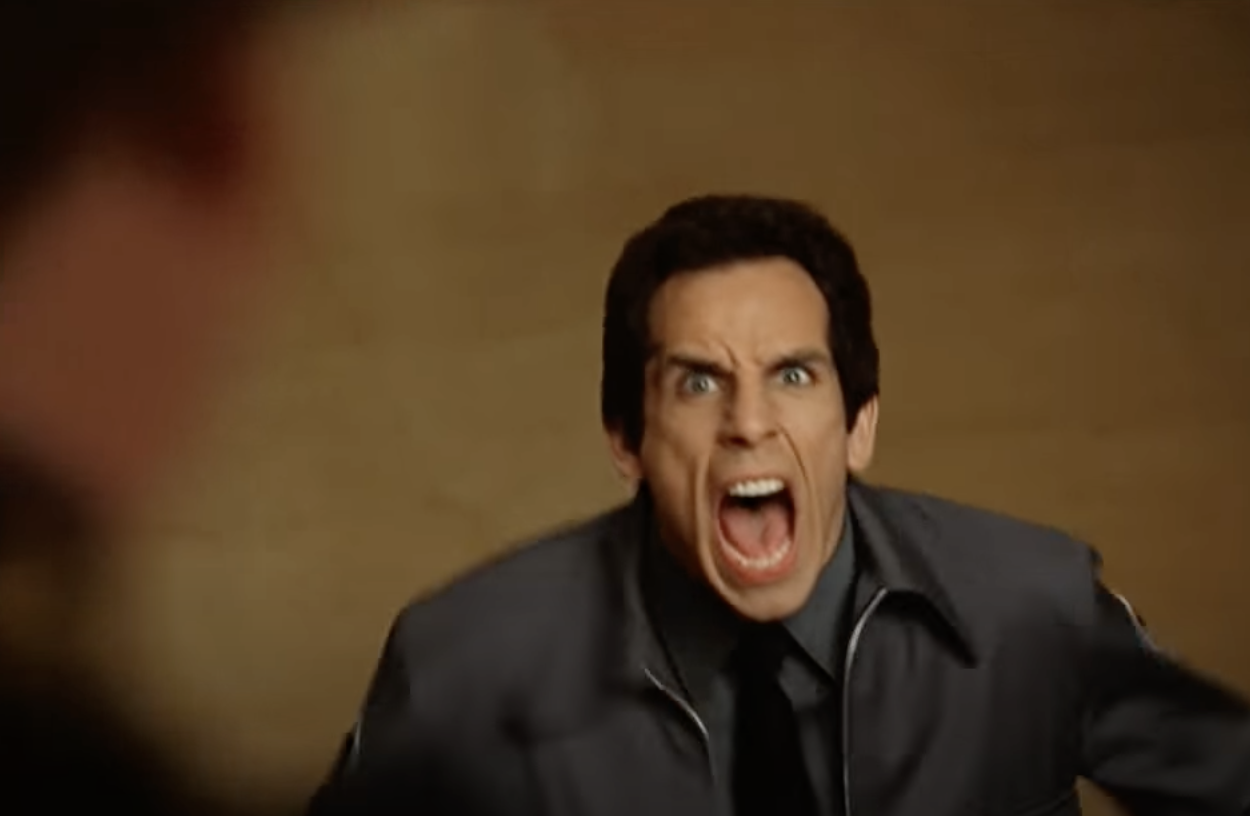 Ben Stiller screams in fear