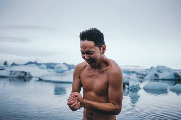 A man in freezing water