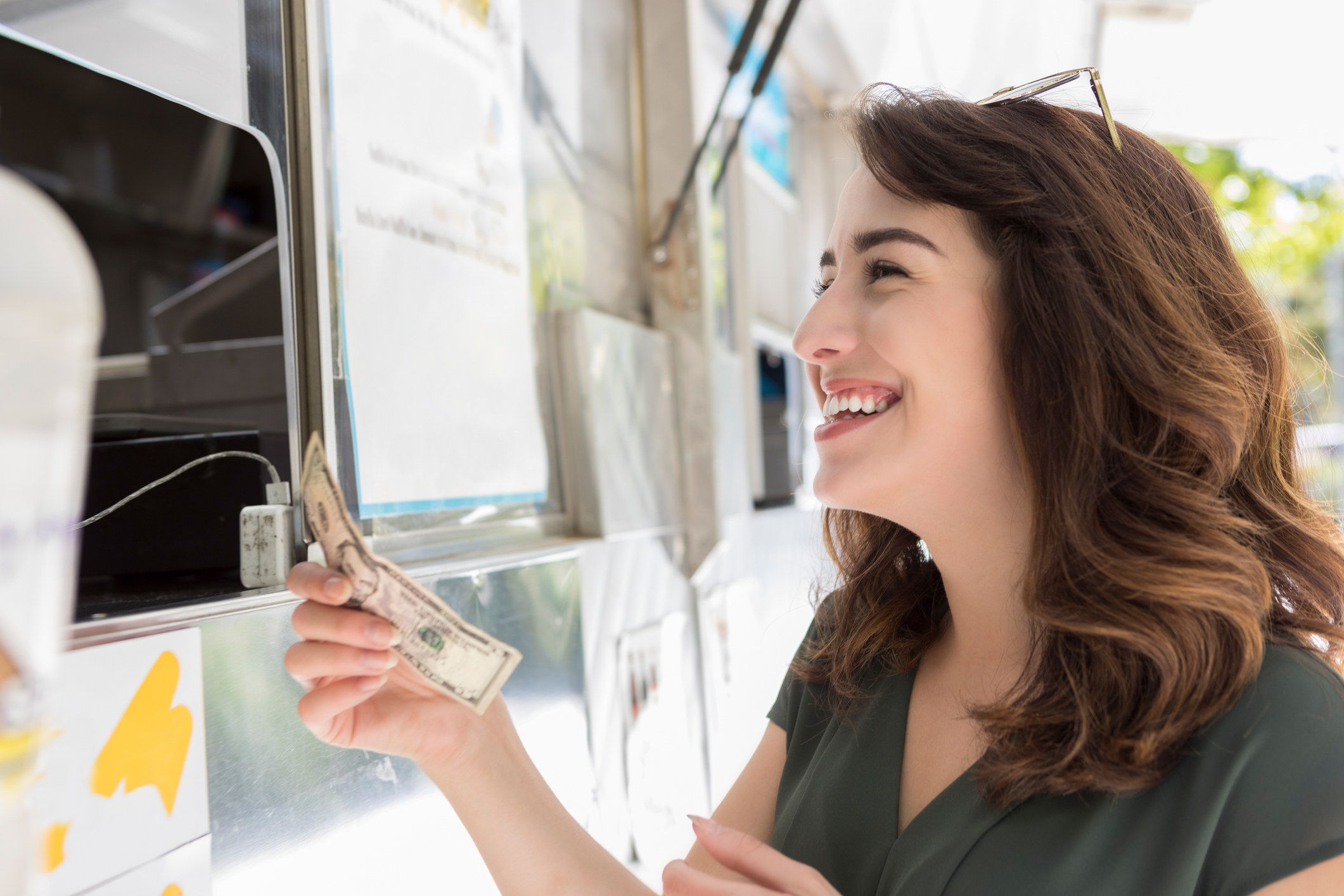 A woman paying