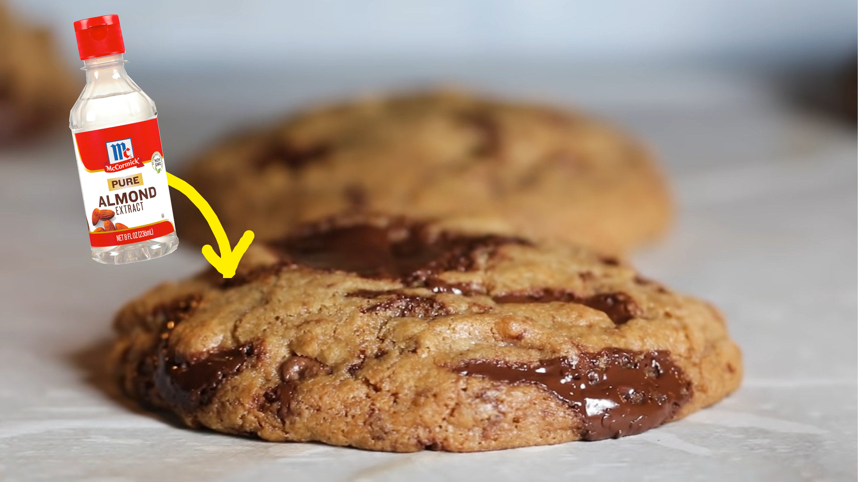 chocolate chip cookies with almond extract bottle