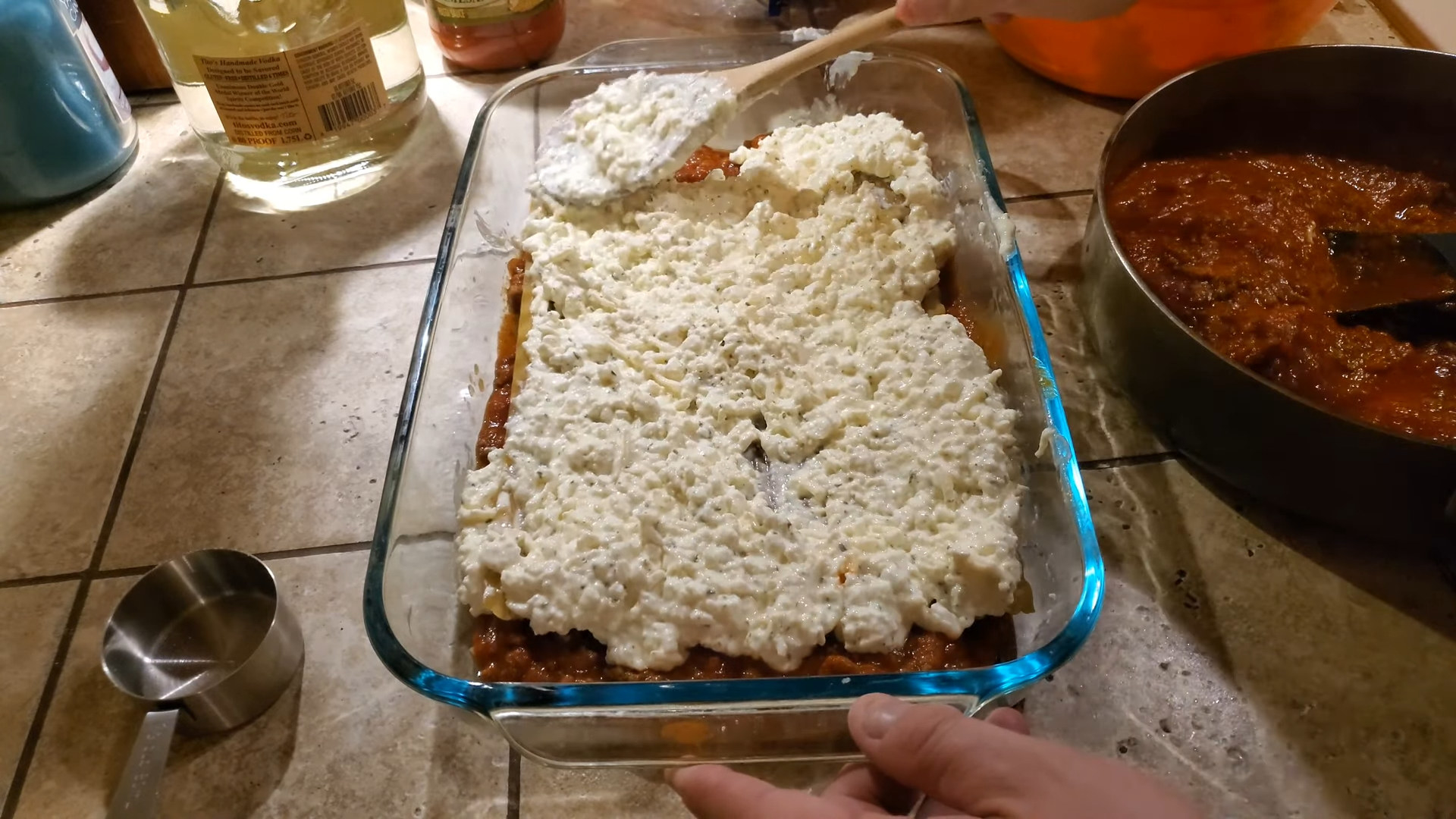 prepping lasagna