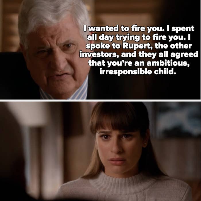 an older guy telling Rachel that he was thinking of firing her