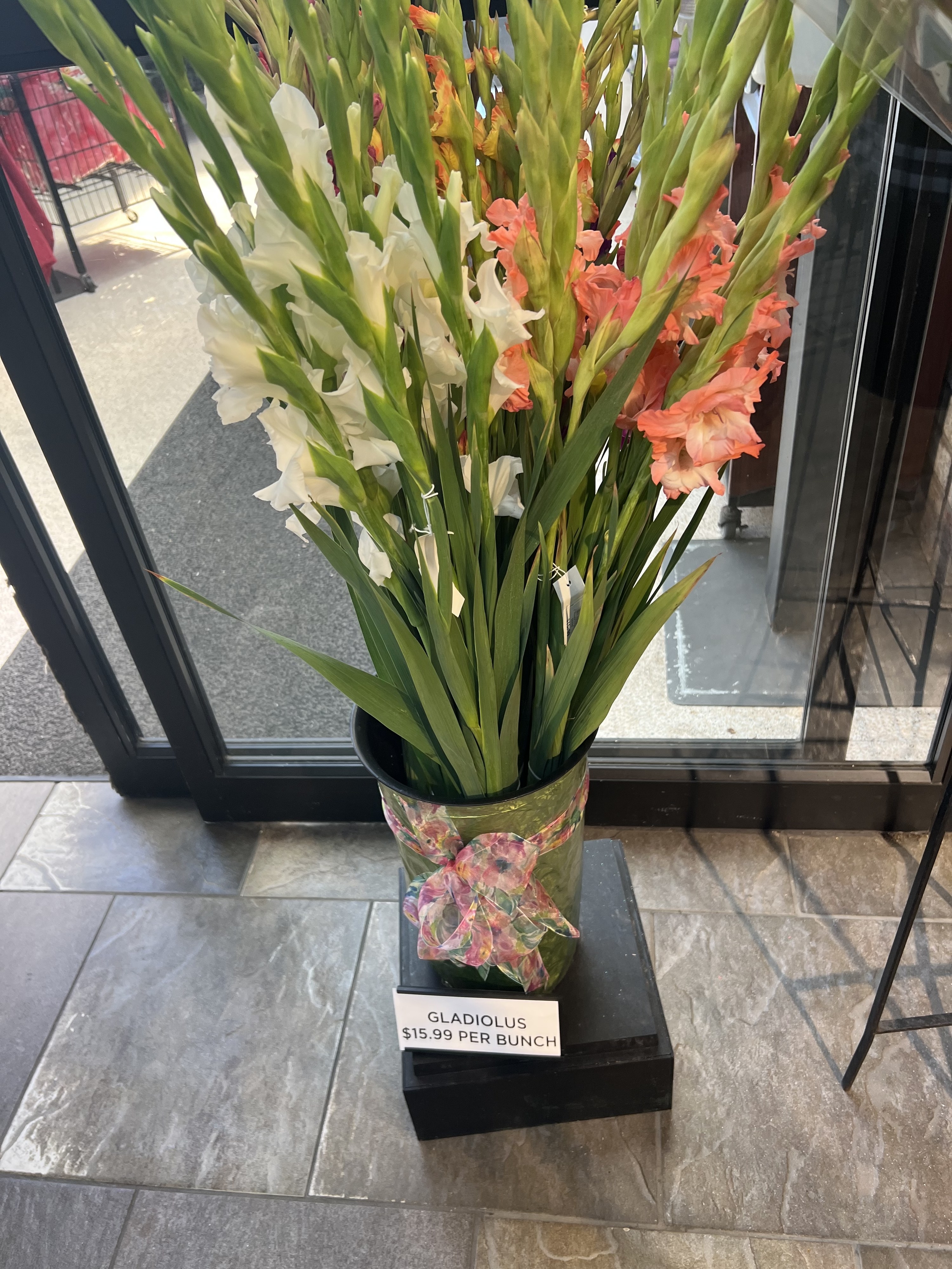 flowers in a vase at a store