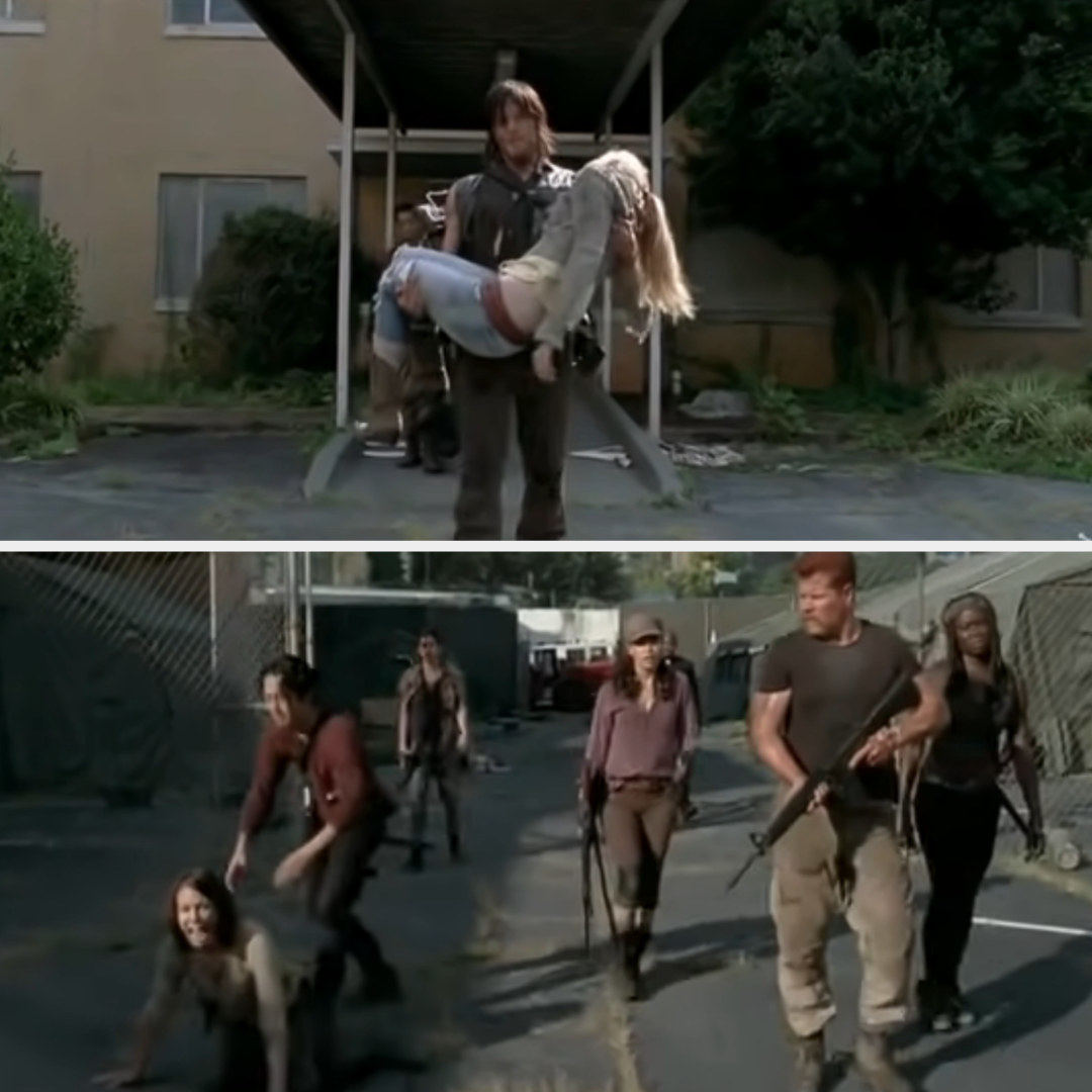 Daryl carrying beth out of the hospital