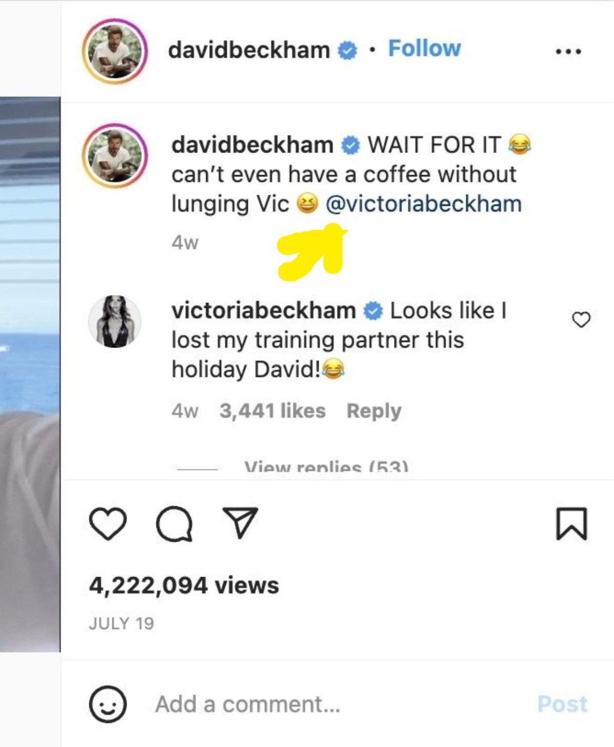 Screen shot of Instagram comments