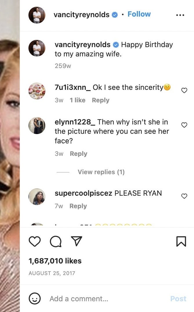 Screen shot of Instagram comments