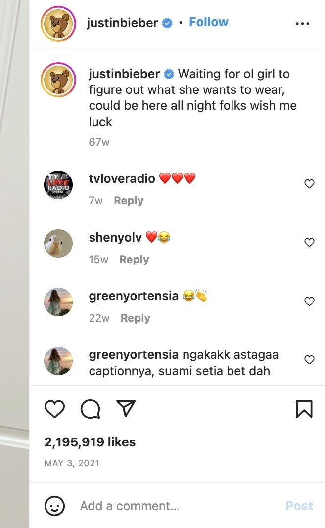 Screen shot of Instagram comments