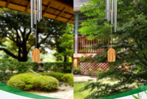 the wind chime in two different settings