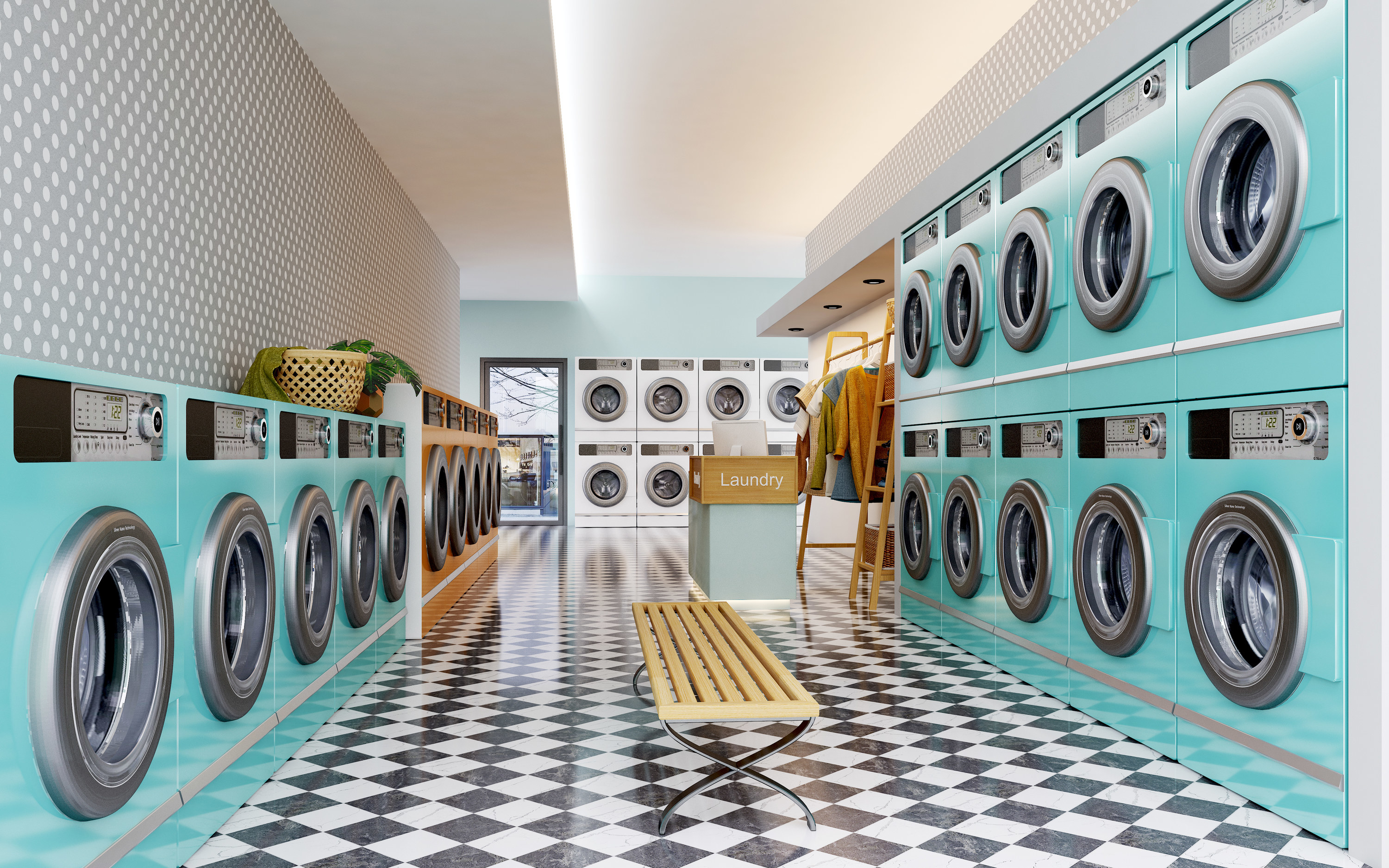 the inside of a laundromat