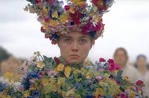 Florence Pugh frowning as Dani in Midsommar