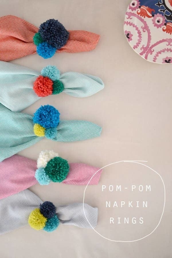 pom-poms on napkins