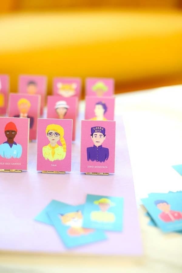 Wes Anderson film characters on cards