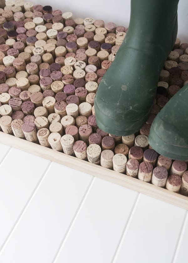 boot tray made with wine corks