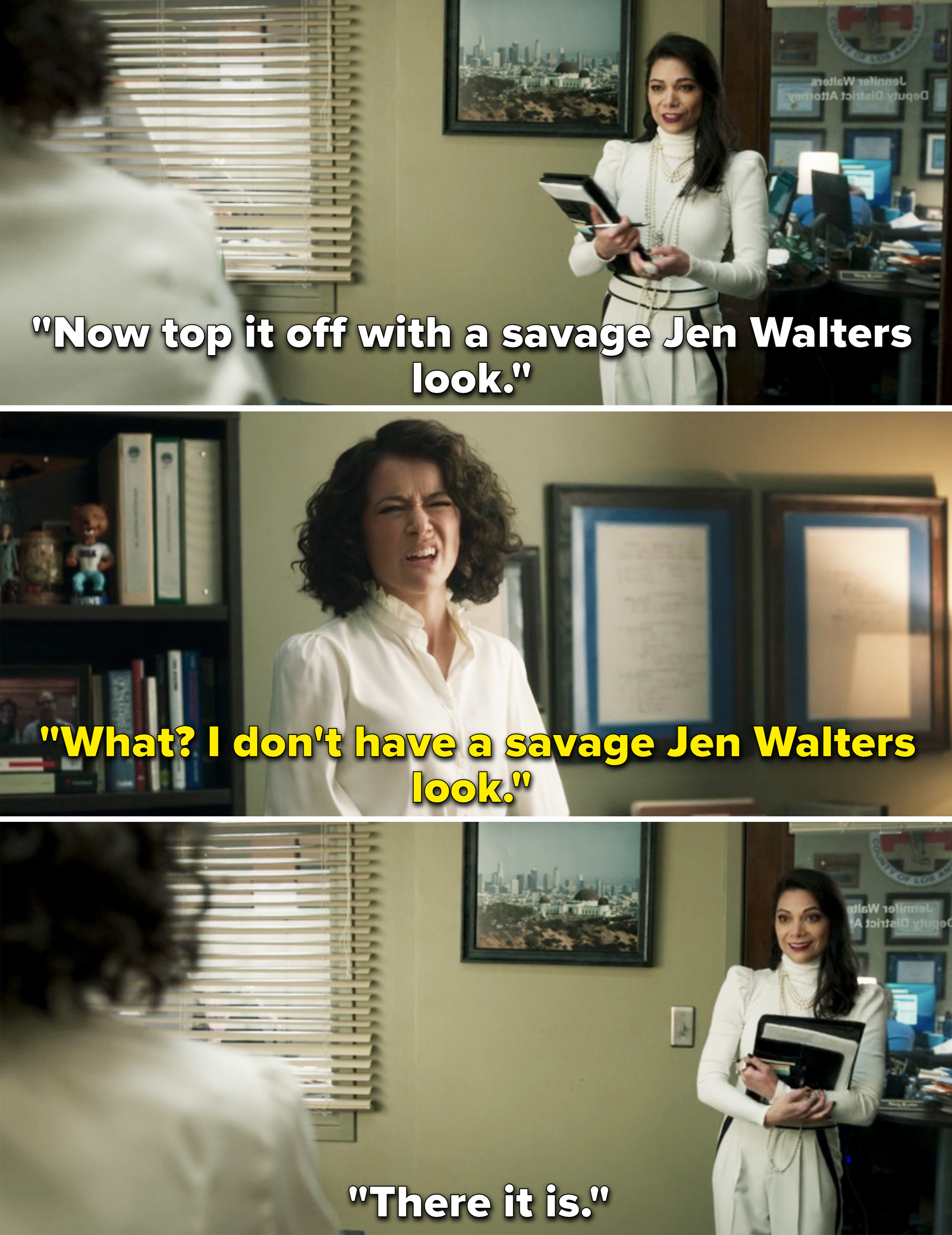 Tatiana as Jen Walters makes a joke to her paralegal