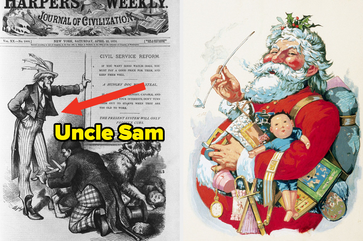 illustrations of Uncle Sam and Santa