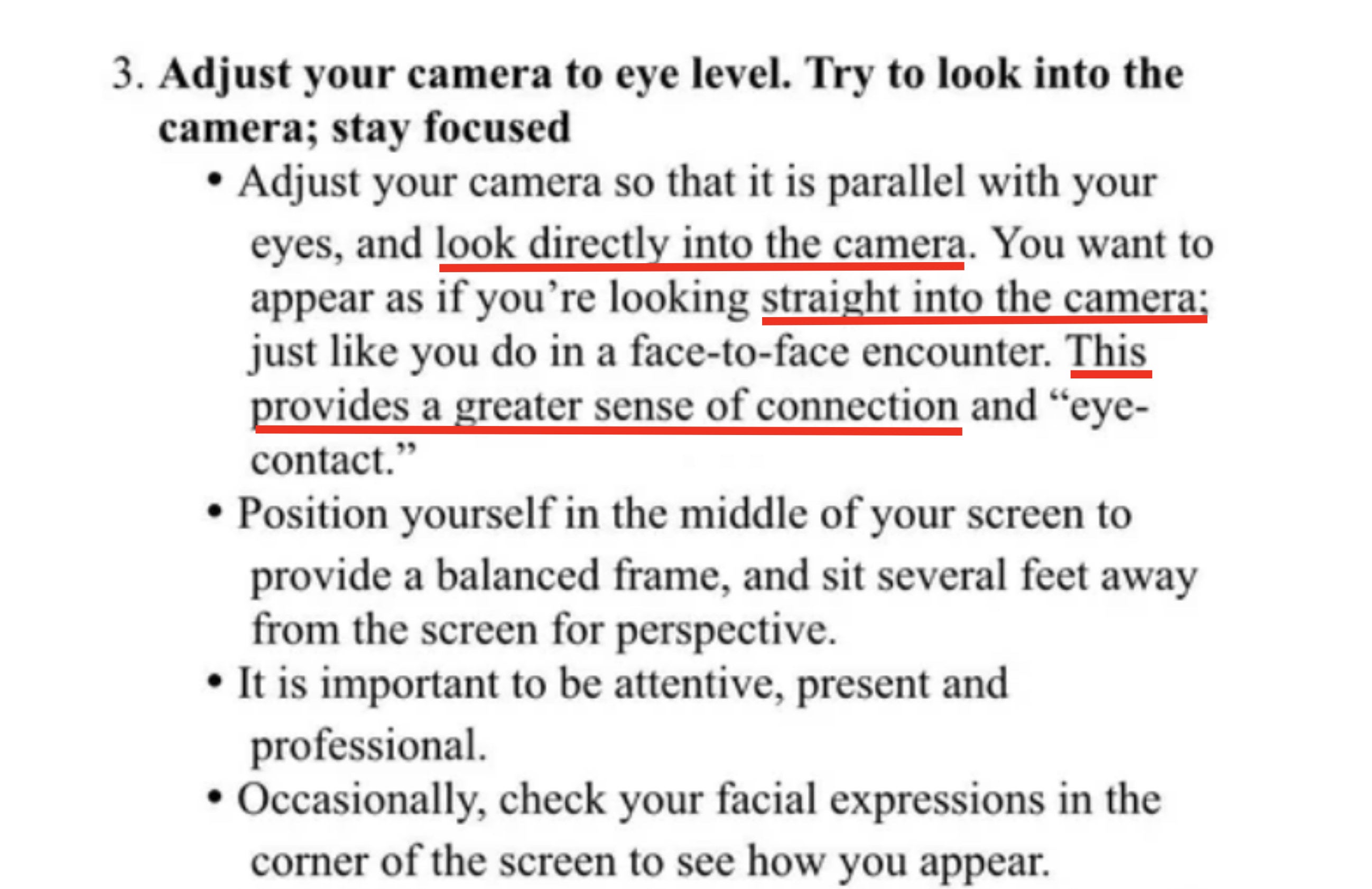 syllabus outlining that the eye contact the professor wants