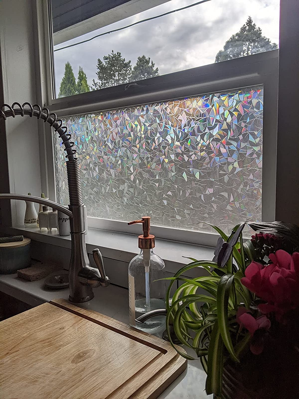 kitchen with prismatic window film applied