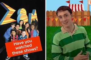 Kids from "Zoom" are on the left with Steve from "Blue's Clues" on the right
