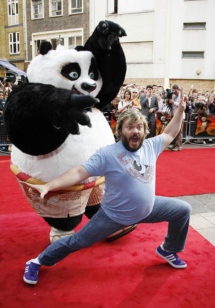 Jack Black with Kung Fu Panda on the red carpet