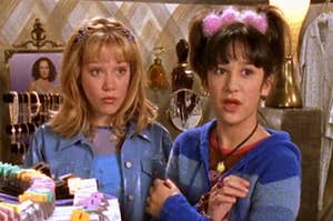 Lizzie and Miranda from Lizzie McGuire standing shopping in a store