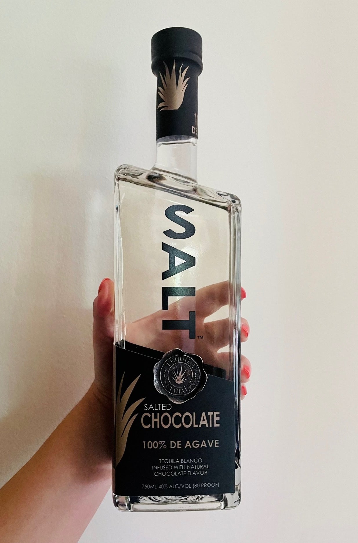 A bottle of the 80 proof agave tequila &quot;infused with natural chocolate flavor&quot;