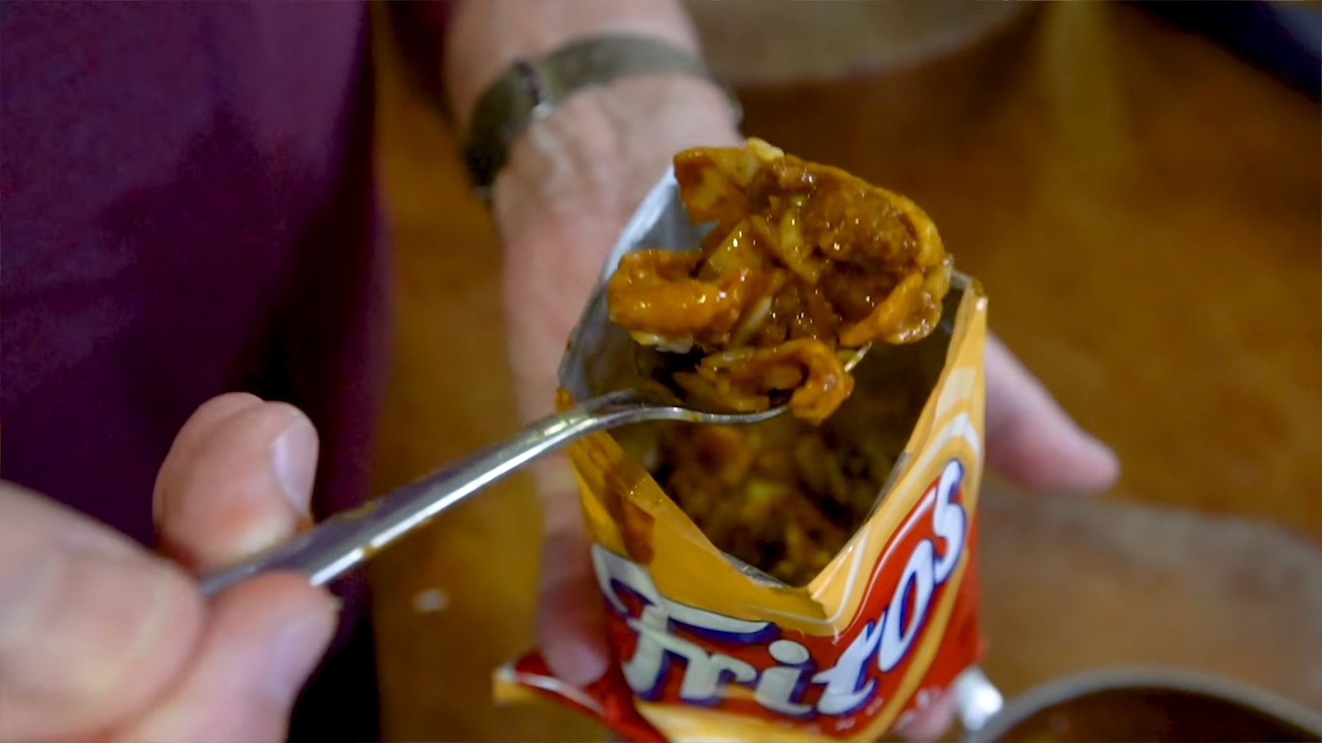 frito chili pie out of the bag