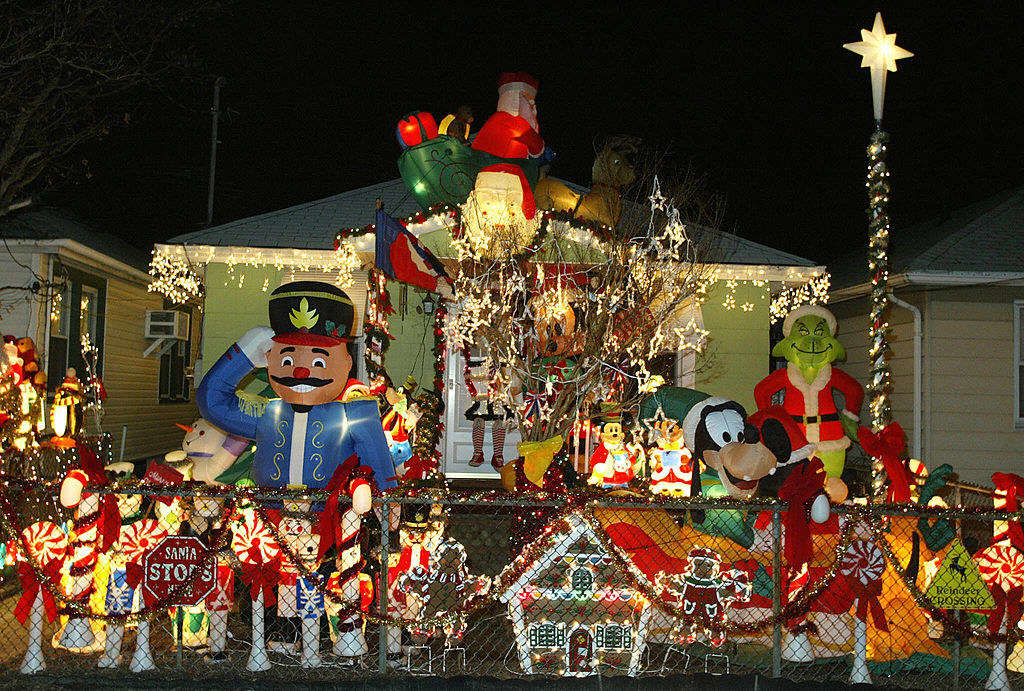 A house covered in Christmas decorations.