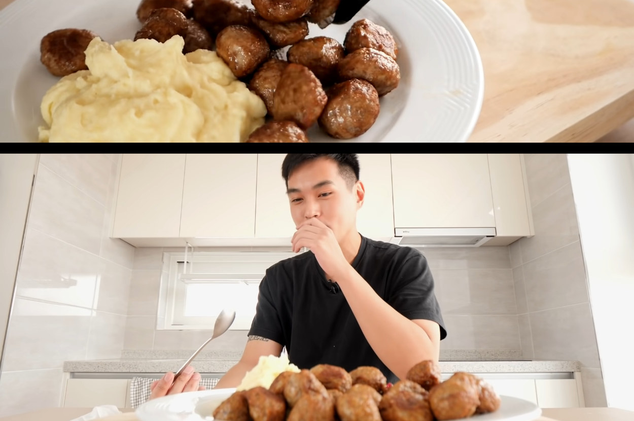 mashed potatoes and meatballs