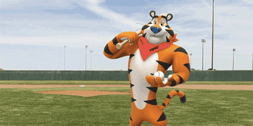 Tony The Tiger playing baseball in a Frosted Flakes commercial