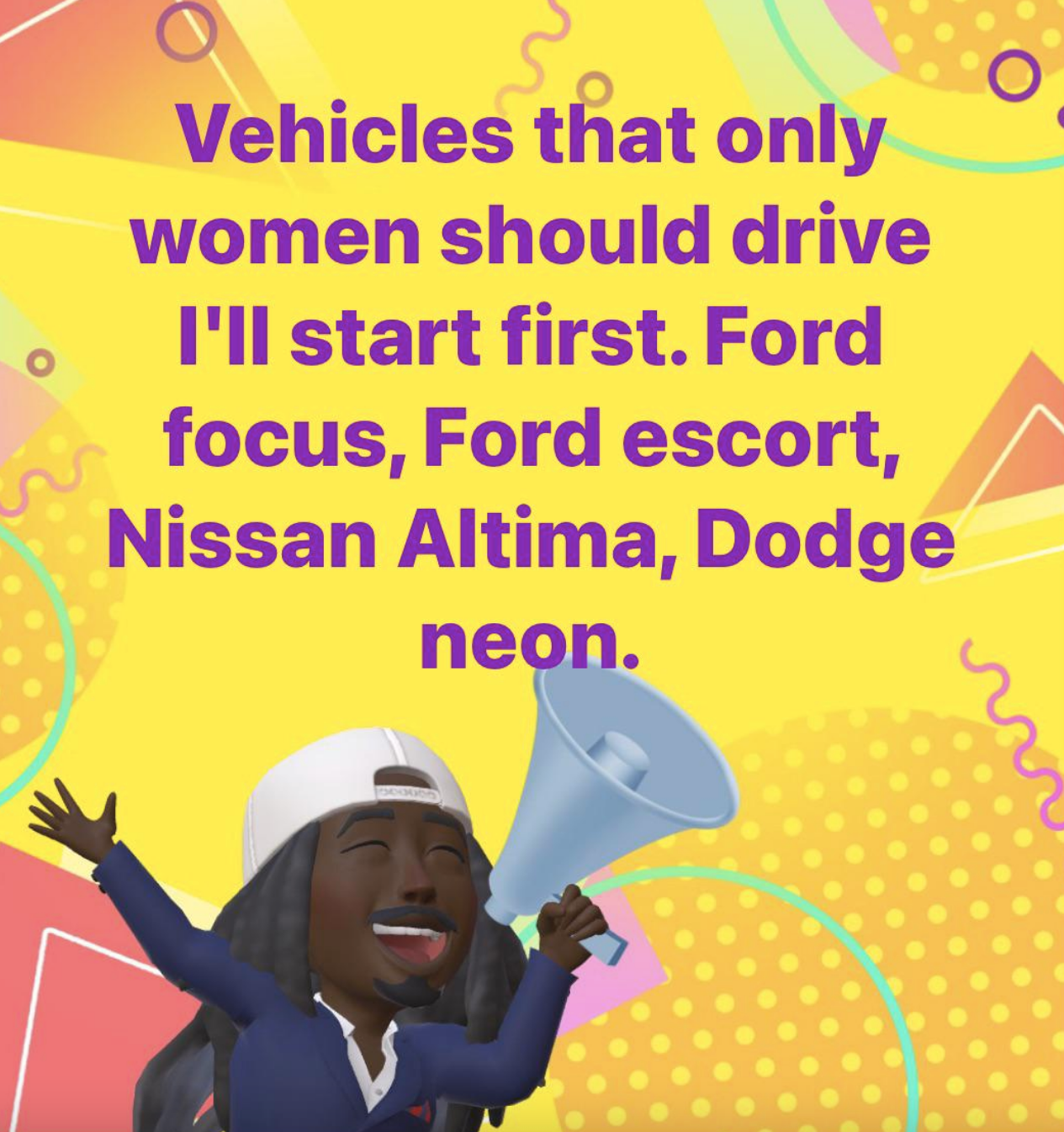 Post saying which cars are appropriate for women.