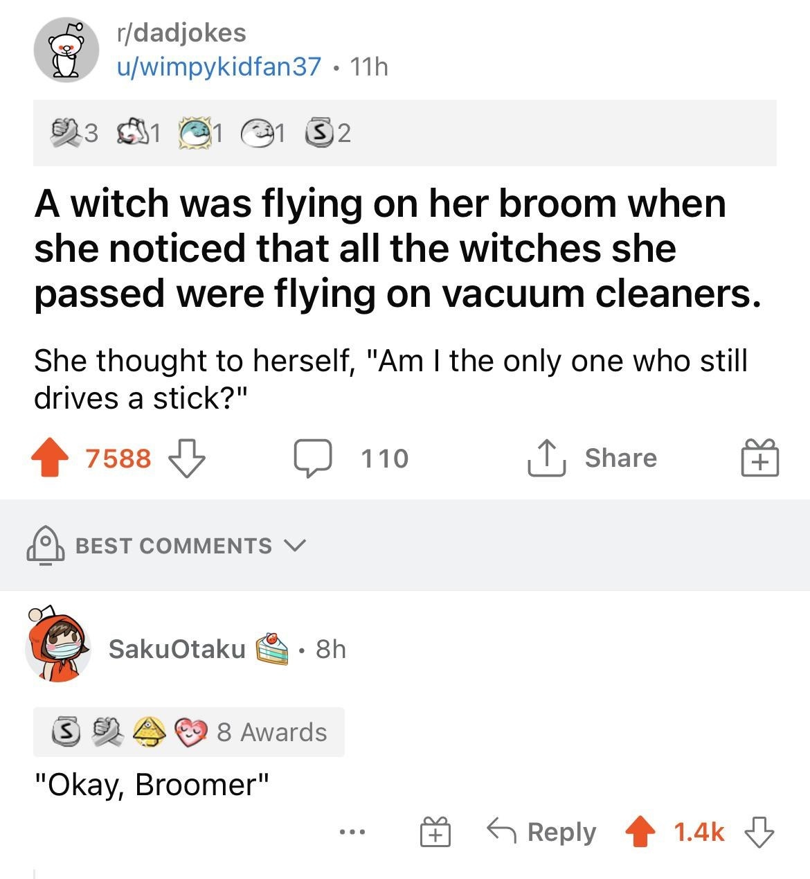 witch on a broomstick says am i the only one who drives a stick around here and someone says okay broomer