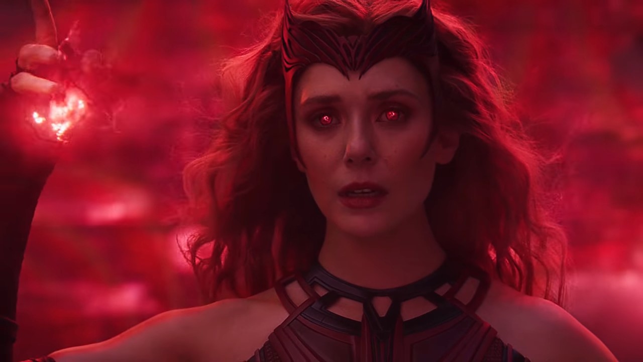 Wanda as the Scarlet Witch with red eyes in &quot;WandaVision&quot;