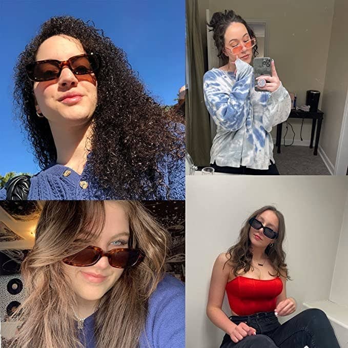 Four people wearing the retro sunglasses