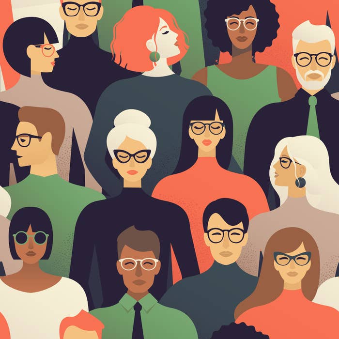 An electronic drawing of a group of people