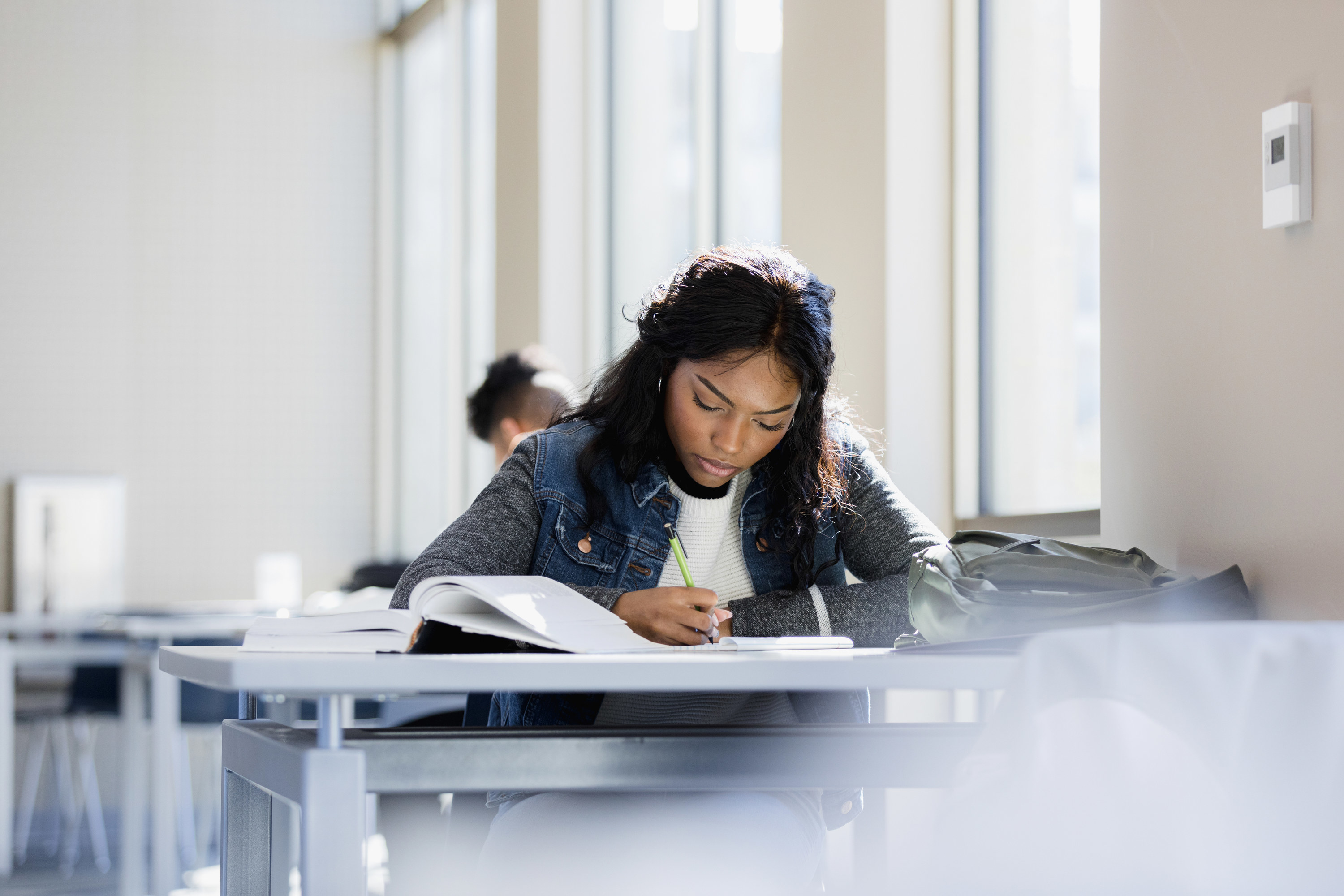 a girl studying in school